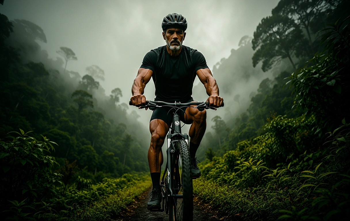 Man cycling at altitude